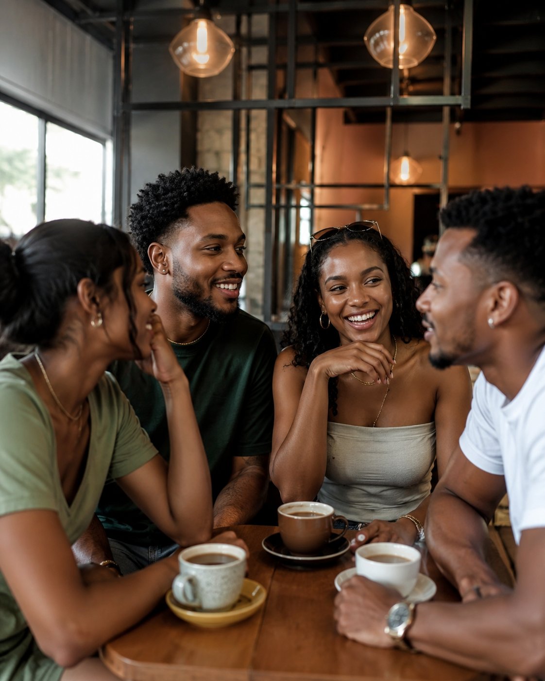 Strangers community, a small group having coffee